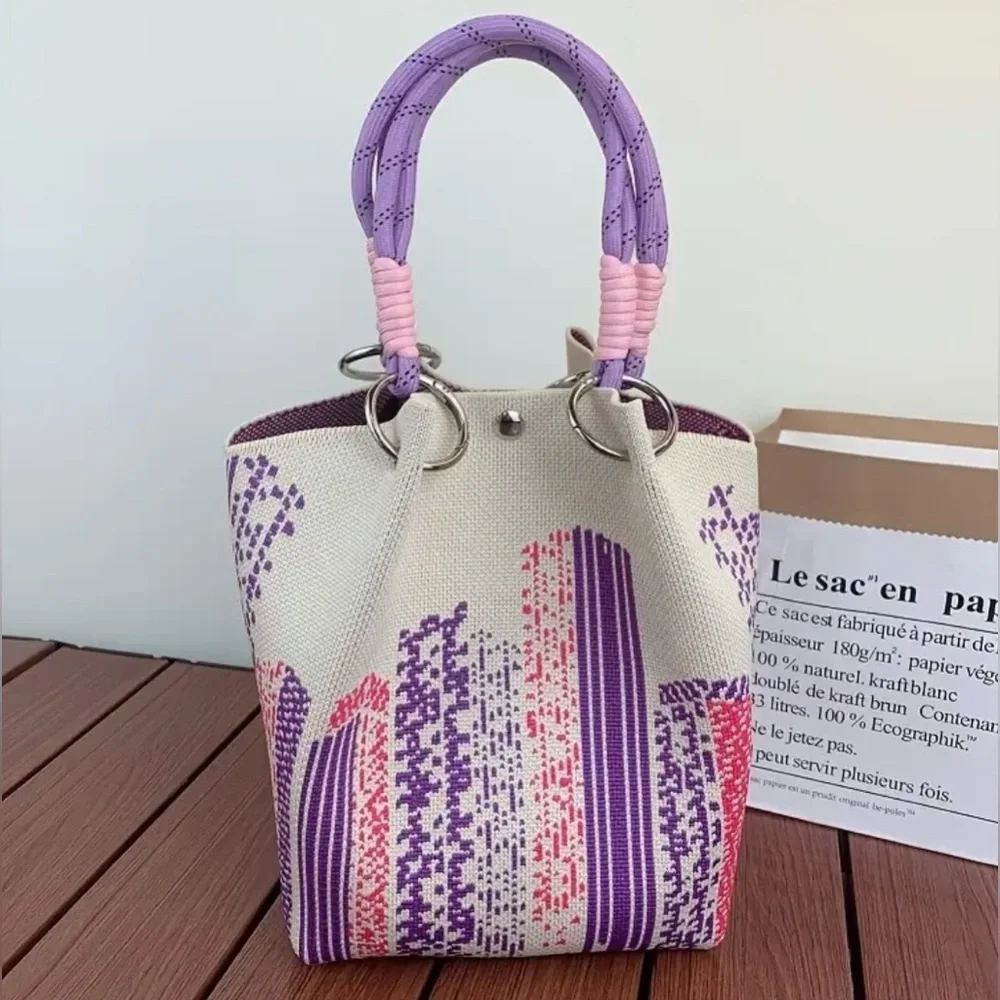 NWOT Stylish Purple and Pink Embroidered Knit Women's Bag